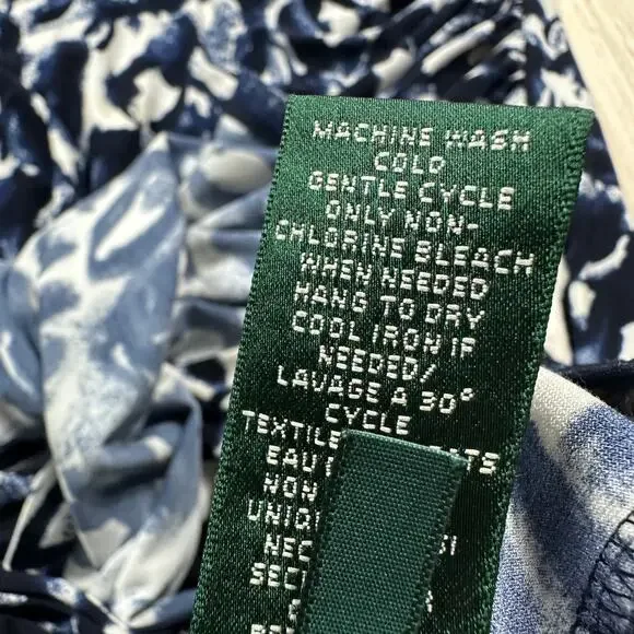 Lauren Ralph Lauren Navy White Abstract Print Ruched 3/4 Sleeve Sheath Dress 16 - Picture 10 of 14